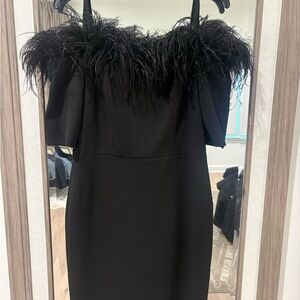 Calvin Klein Black Strapless Dress with Feather Detail